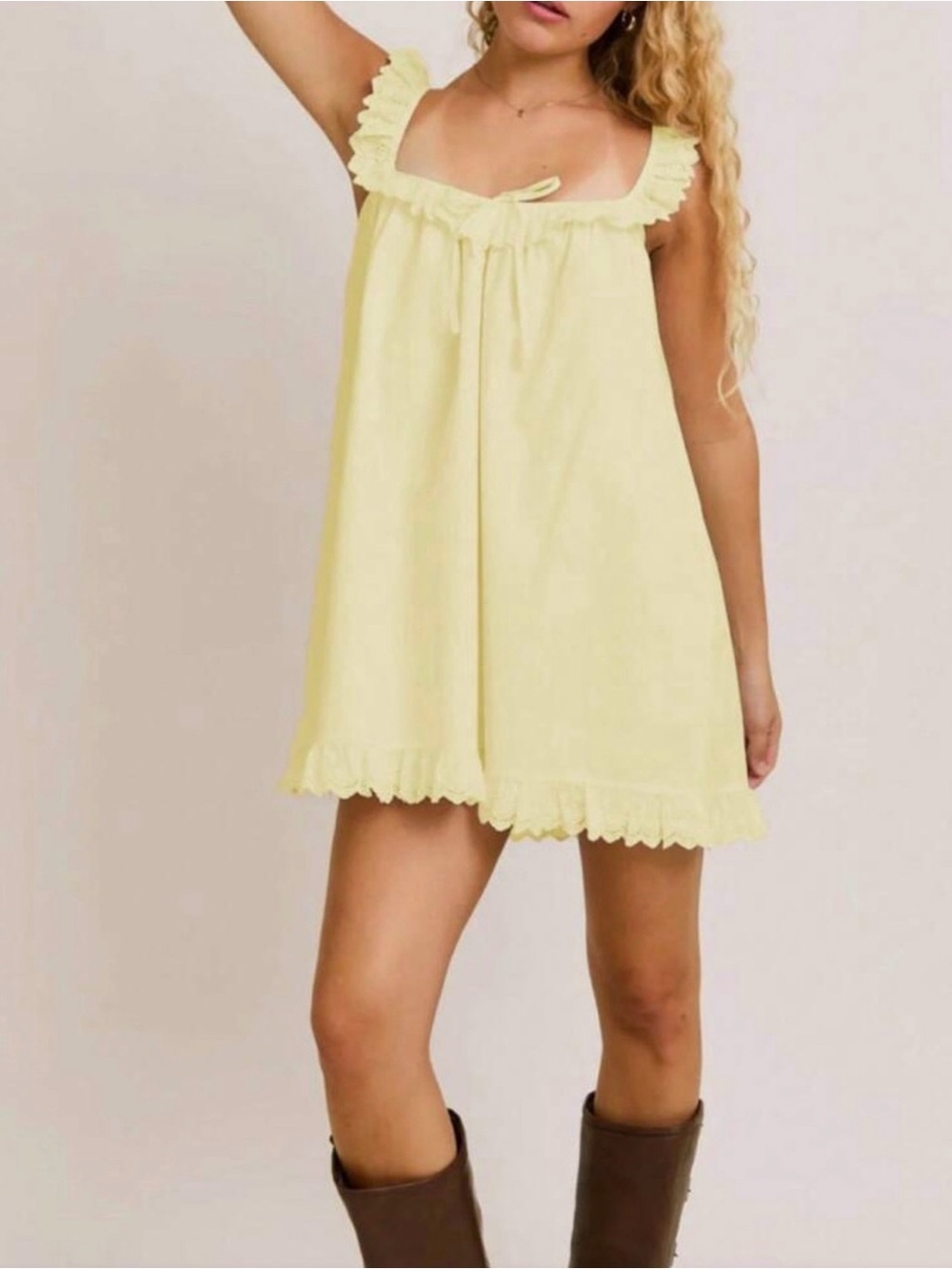 Light Yellow Ruffle-Trim Summer Dress